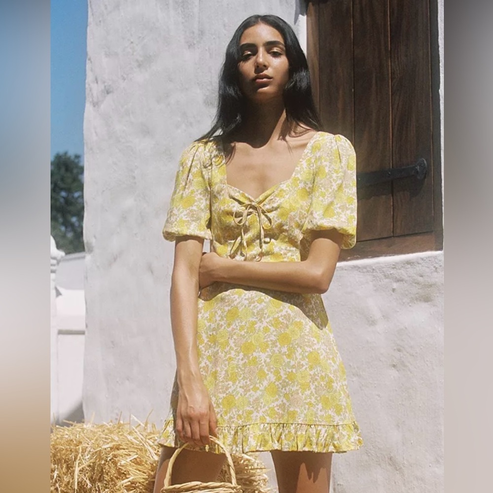 Faithfull the Brand Agathe Yellow and White Floral Mini Sundress